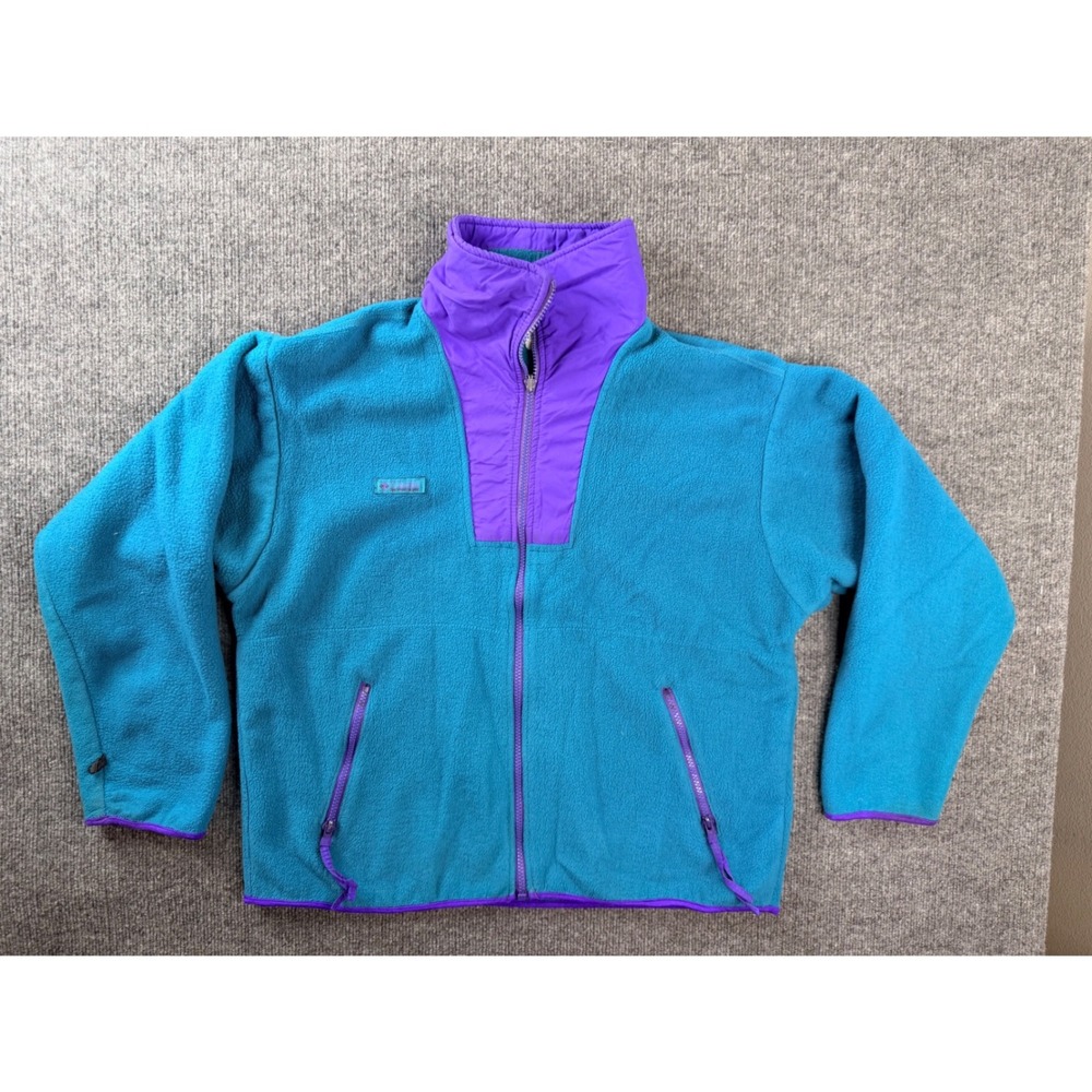Vintage Columbia Fleece Jacket Womens M Teal Purple Zip Up USA Made Y2K Hiking